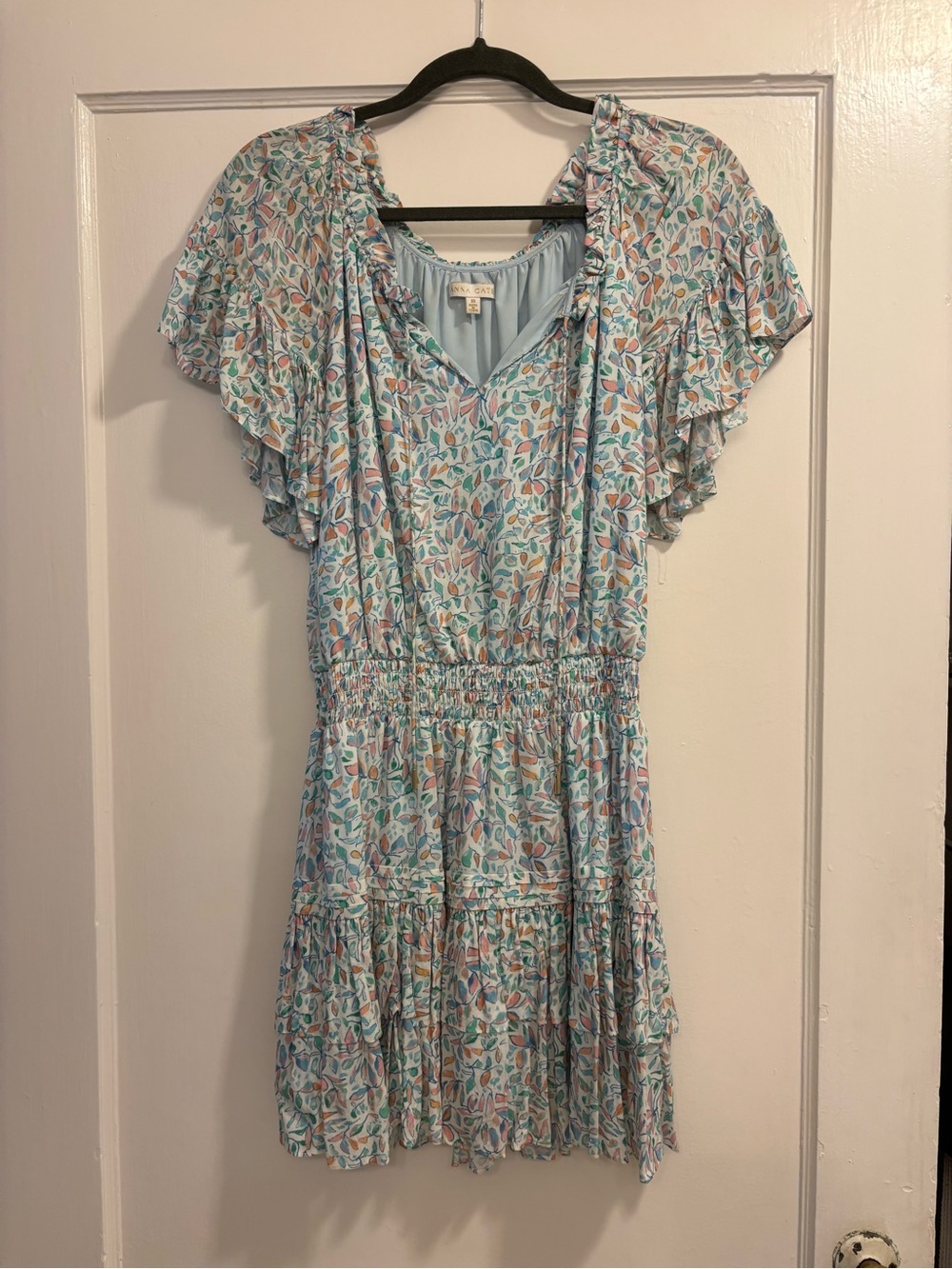 Light Blue Floral Ruffled Short Dress - Anna Cate